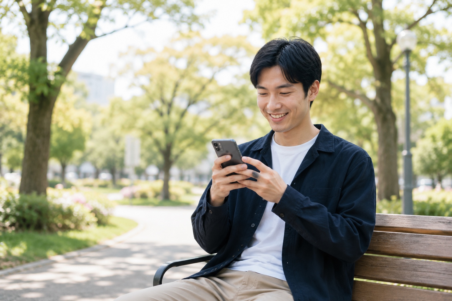 遠距離の家族がスマホで介護記録を確認する様子