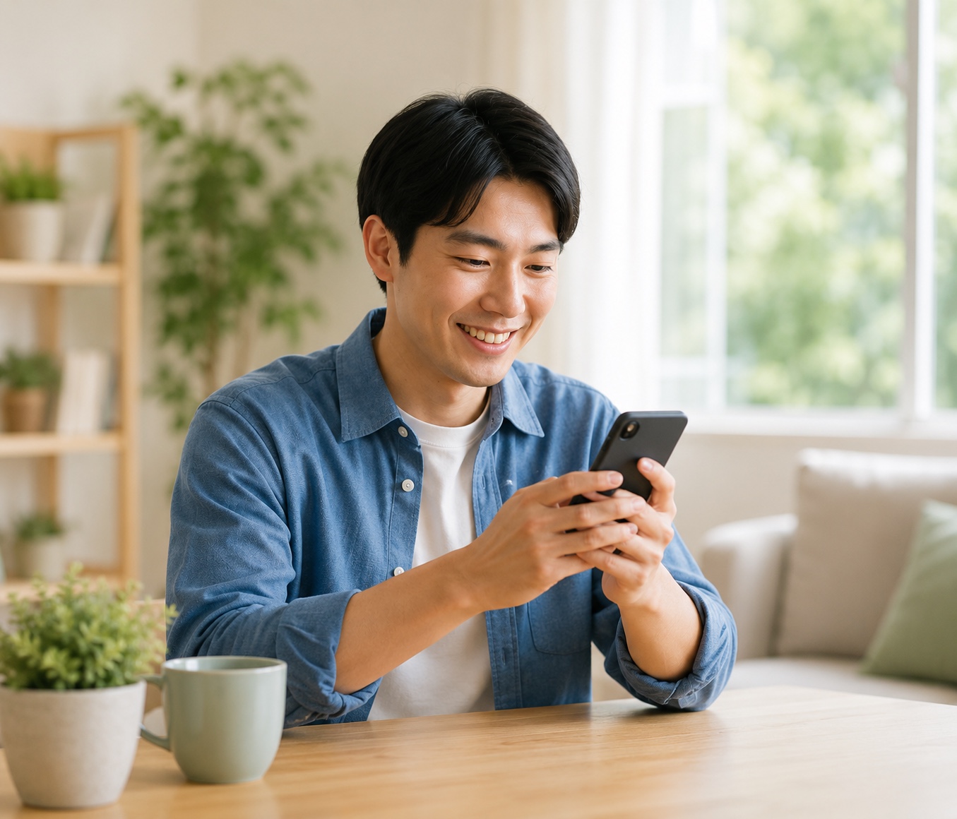 離れて暮らす家族がスマホで記録を見る様子
